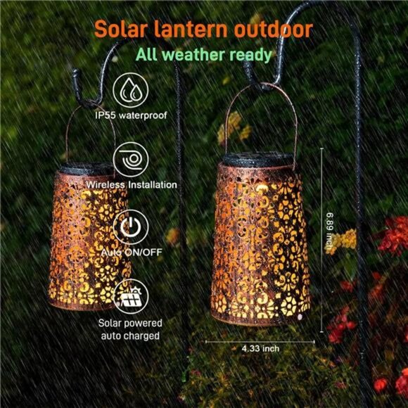 Solar Lanterns Outdoor Hanging Waterproof Metal Lights Patio Garden Tabletop - Picture 4 of 8